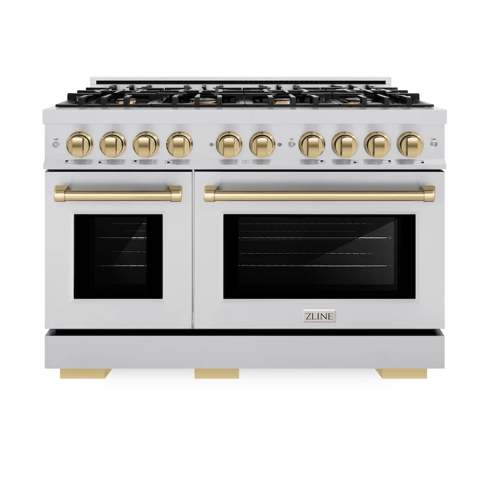 ZLINE Autograph Edition 48 in. 6.7 cu. ft. Select Double Oven Dual Fuel Range with 8 Burner Gas Cooktop in Stainless Steel and Champagne Bronze Accents, Open Box-Great Condition - Image 3