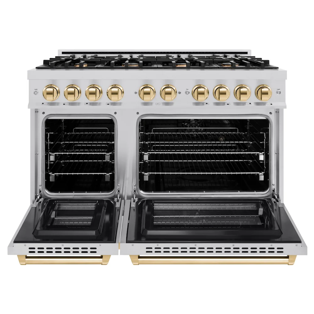 ZLINE Autograph Edition 48 in. 6.7 cu. ft. Select Double Oven Dual Fuel Range with 8 Burner Gas Cooktop in Stainless Steel and Polished Gold Accents, Open Box-Great Condition - Image 5