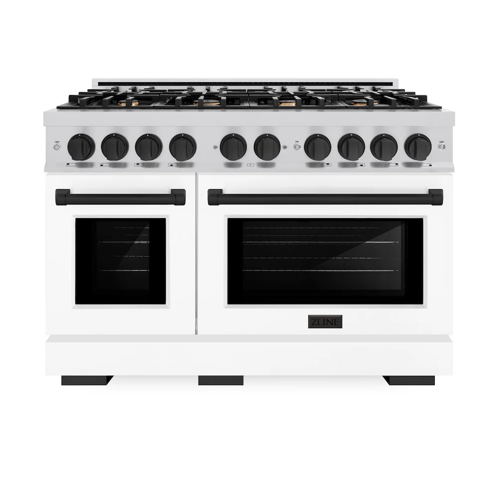 ZLINE Autograph Edition 48 in. 6.7 cu. ft. Select Double Oven Dual Fuel Range with 8 Burner Gas Cooktop in Stainless Steel with White Matte Door and Matte Black Accents, Open Box-Great Condition - Image 4