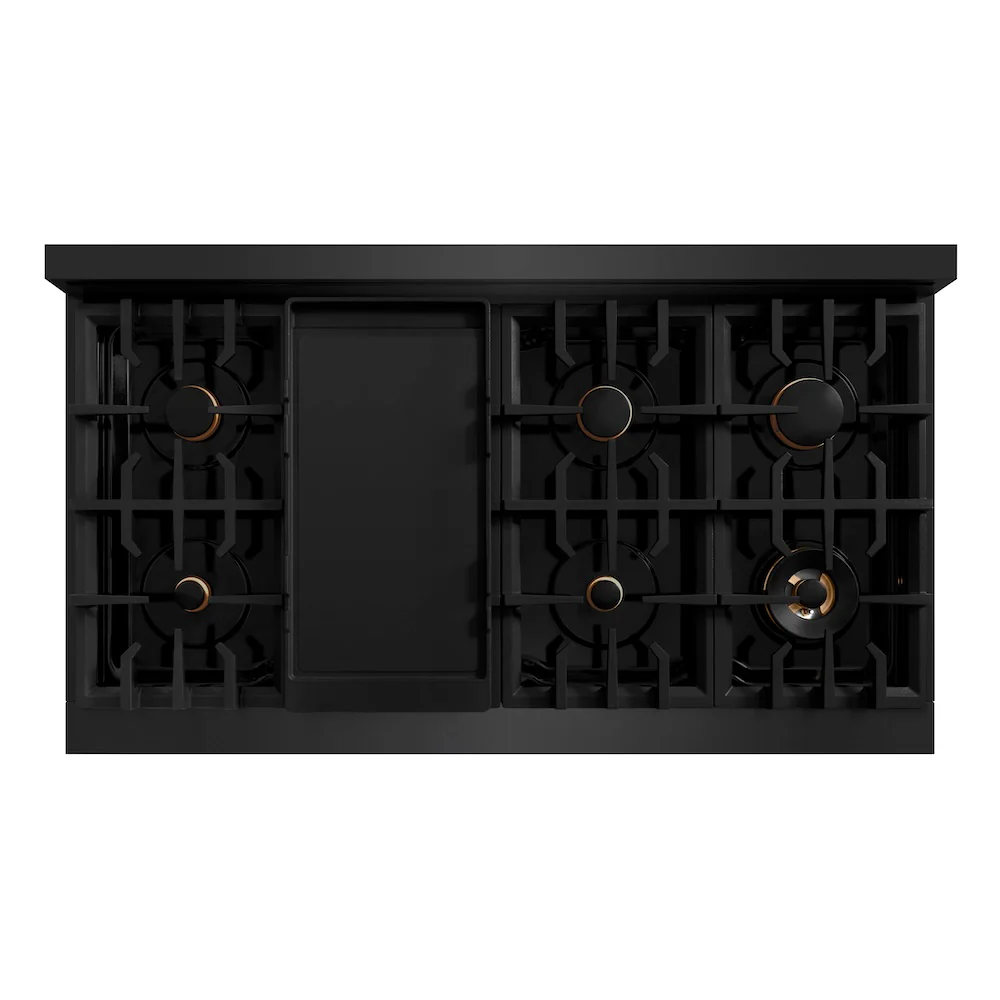 ZLINE Autograph Edition 48 in. 6.7 cu. ft. Select Double Oven Gas Range with 8 Burner Cooktop in Black Stainless Steel and Champagne Bronze Accents, Open Box-Great Condition - Image 2