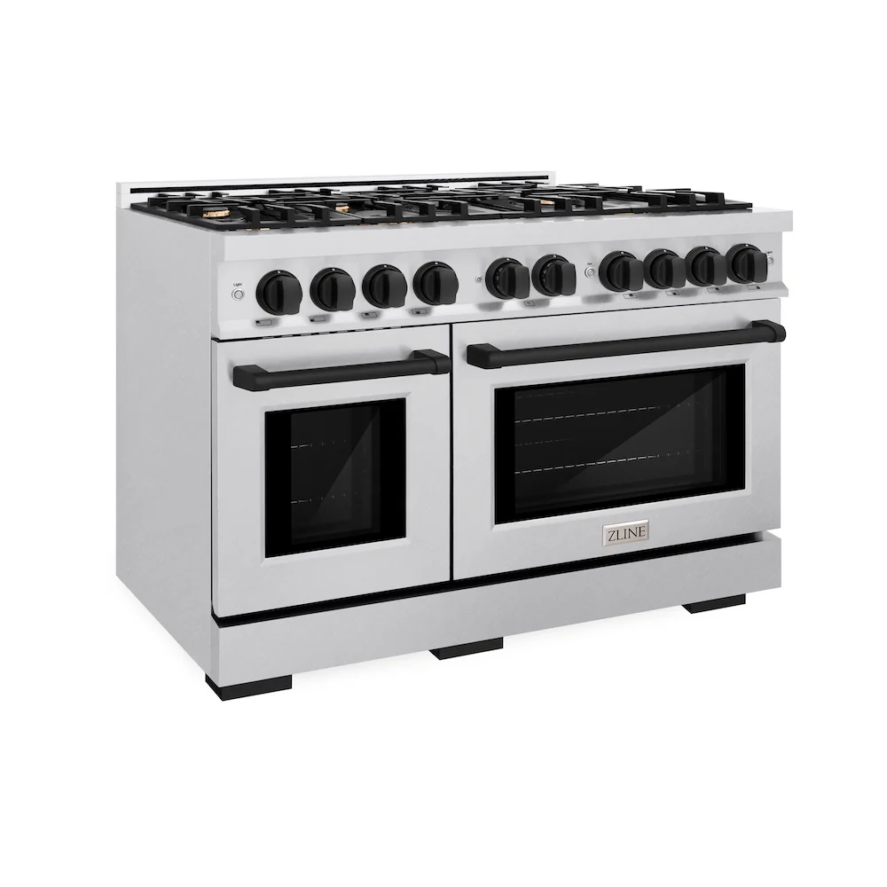 ZLINE Autograph Edition 48 in. 6.7 cu. ft. Select Double Oven Gas Range with 8 Burner Cooktop in Satin Stainless Steel and Matte Black Accents, Open Box-Great Condition