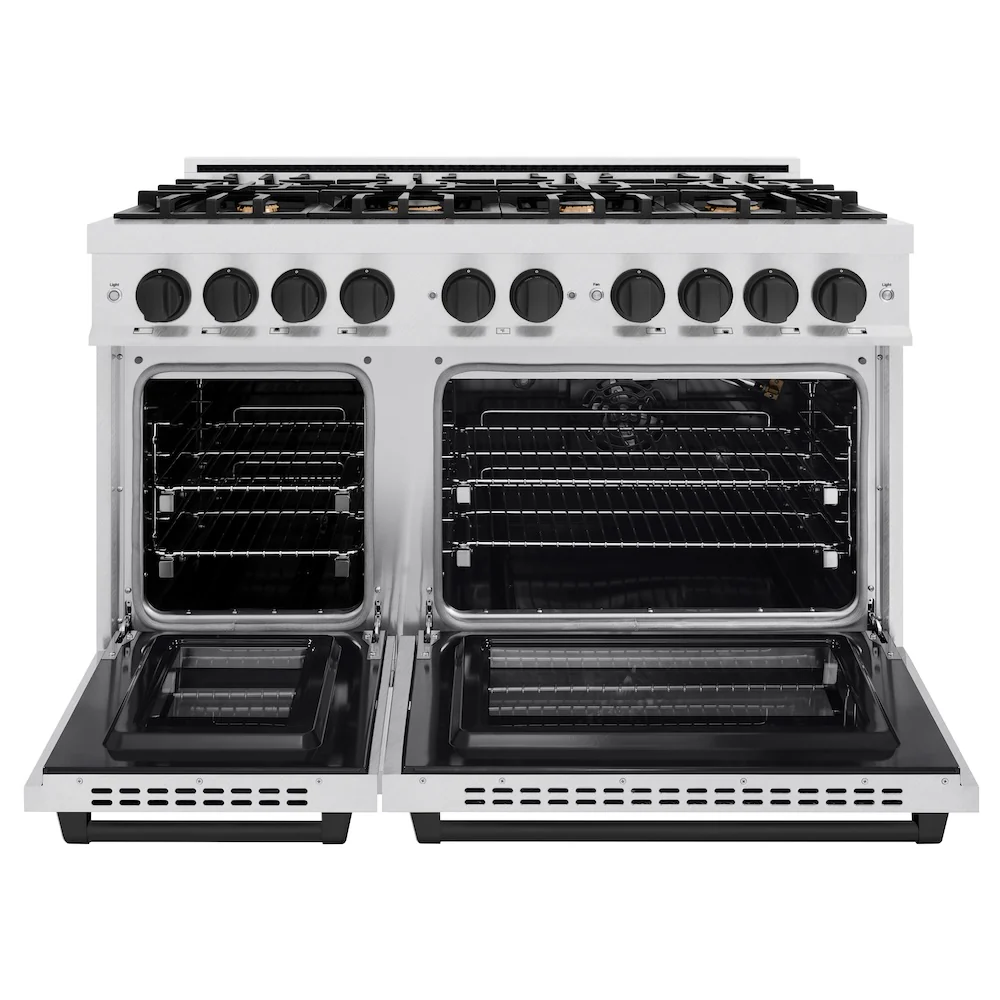 ZLINE Autograph Edition 48 in. 6.7 cu. ft. Select Double Oven Gas Range with 8 Burner Cooktop in Satin Stainless Steel and Matte Black Accents, Open Box-Great Condition - Image 5