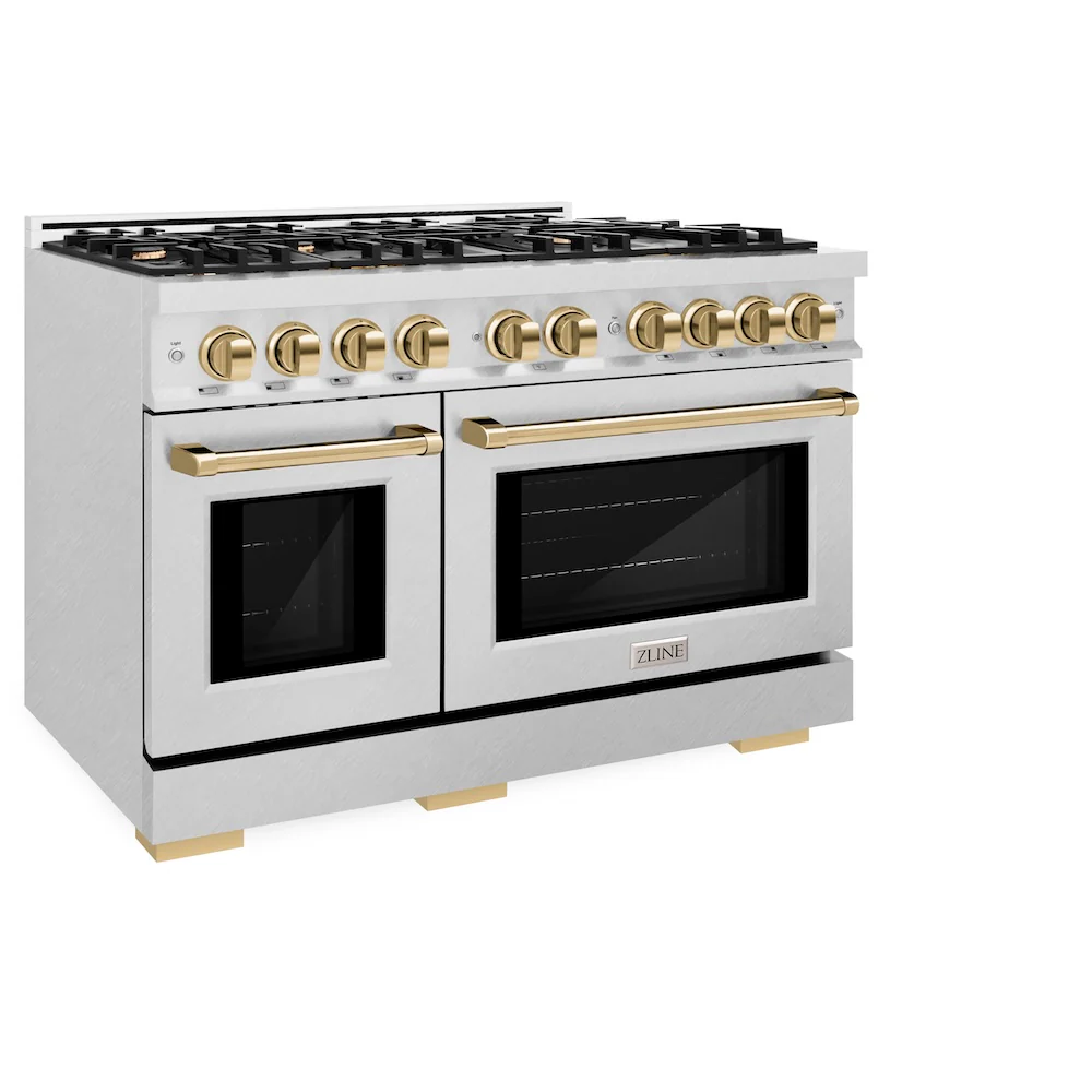 ZLINE Autograph Edition 48 in. 6.7 cu. ft. Select Double Oven Gas Range with 8 Burner Cooktop in Satin Stainless Steel and Polished Gold Accents, Open Box-Great Condition - Image 6