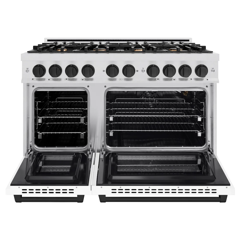 ZLINE Autograph Edition 48 in. 6.7 cu. ft. Select Double Oven Gas Range with 8 Burner Cooktop in Satin Stainless Steel with White Matte Doors and Matte Black Accents, Open Box-Great Condition - Image 5