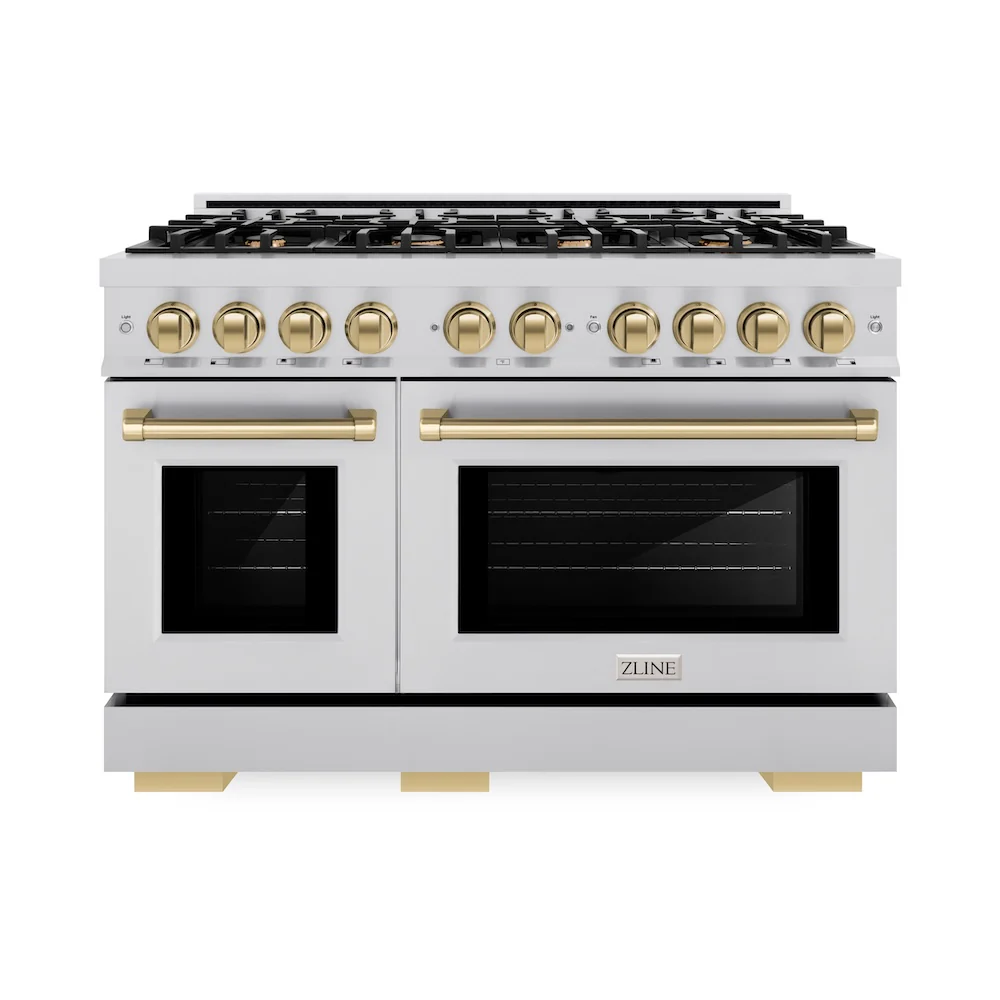 ZLINE Autograph Edition 48 in. 6.7 cu. ft. Select Double Oven Gas Range with 8 Burner Cooktop in Stainless Steel and Champagne Bronze Accents, Open Box-Great Condition - Image 3