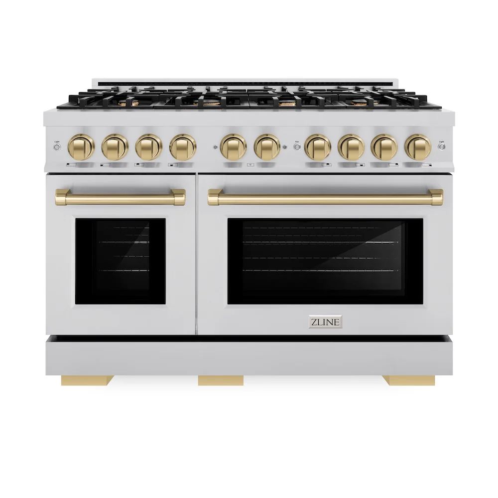 ZLINE Autograph Edition 48 in. 6.7 cu. ft. Select Double Oven Gas Range with 8 Burner Cooktop in Stainless Steel and Champagne Bronze Accents, Open Box-Great Condition - Image 4