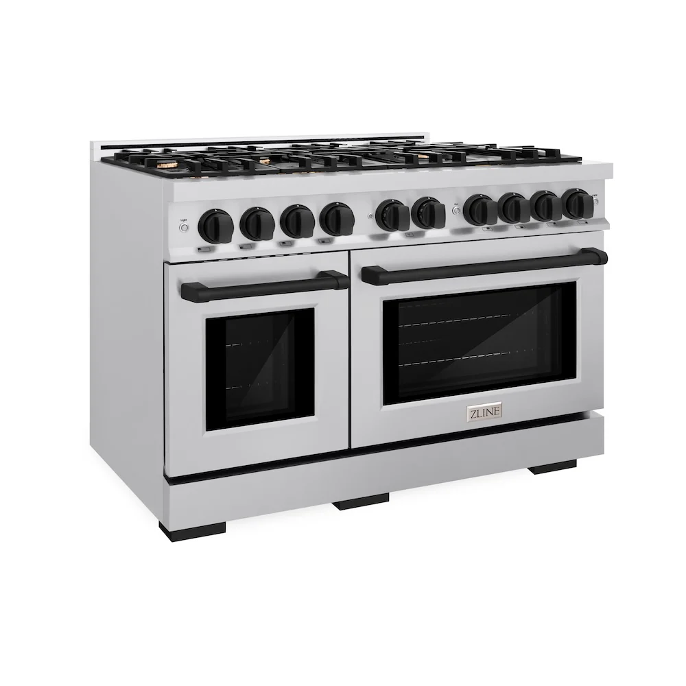 ZLINE Autograph Edition 48 in. 6.7 cu. ft. Select Double Oven Gas Range with 8 Burner Cooktop in Stainless Steel and Matte Black Accents, Open Box-Great Condition