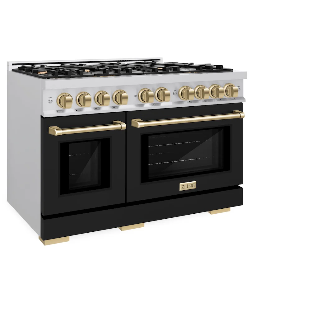 ZLINE Autograph Edition 48 in. 6.7 cu. ft. Select Double Oven Gas Range with 8 Burner Cooktop in Stainless Steel with Black Matte Doors and Champagne Bronze Accents, Open Box-Great Condition - Image 6