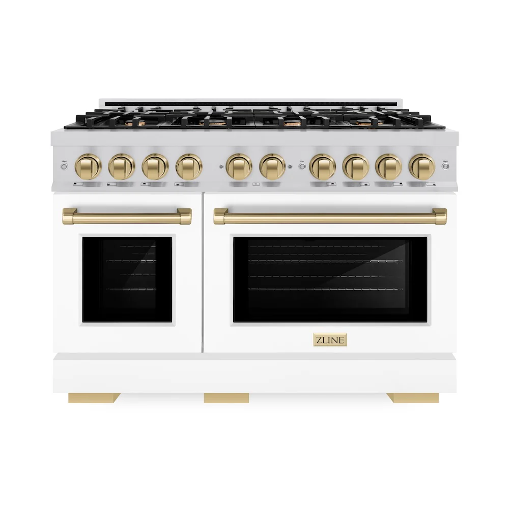 ZLINE Autograph Edition 48 in. 6.7 cu. ft. Select Double Oven Gas Range with 8 Burner Cooktop in Stainless Steel with White Matte Doors and Champagne Bronze Accents, Open Box-Great Condition - Image 3