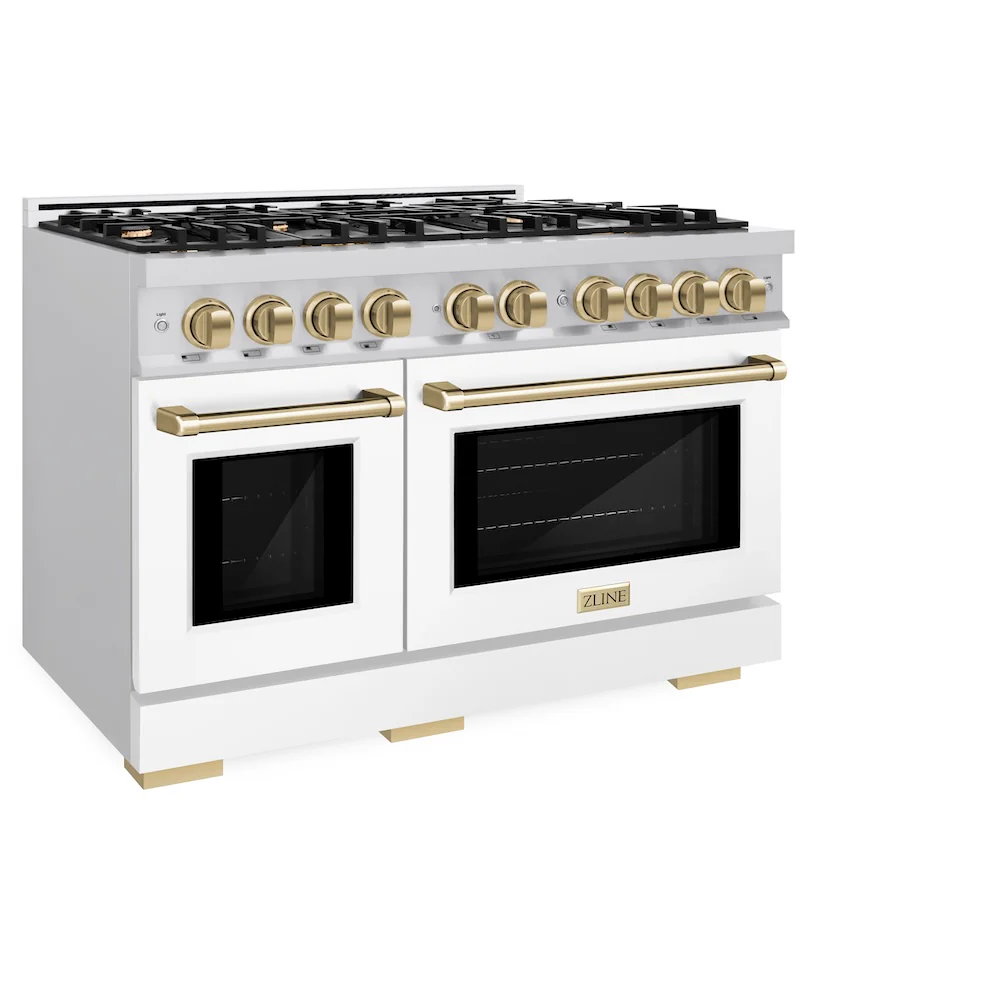 ZLINE Autograph Edition 48 in. 6.7 cu. ft. Select Double Oven Gas Range with 8 Burner Cooktop in Stainless Steel with White Matte Doors and Champagne Bronze Accents, Open Box-Great Condition - Image 6