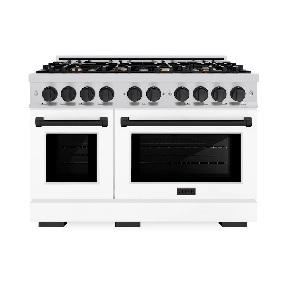 ZLINE Autograph Edition 48 in. 6.7 cu. ft. Select Double Oven Gas Range with 8 Burner Cooktop in Stainless Steel with White Matte Doors and Matte Black Accents, Open Box-Great Condition - Image 3