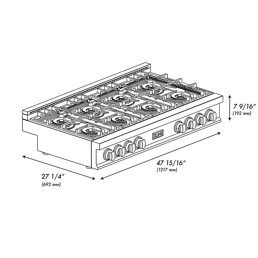 ZLINE Autograph Edition 48 in. Classic Gas Rangetop with 8 Burner DuoPro™ Cooktop in Black Stainless Steel and Polished Gold Accents, Open Box-Great Condition - Image 12