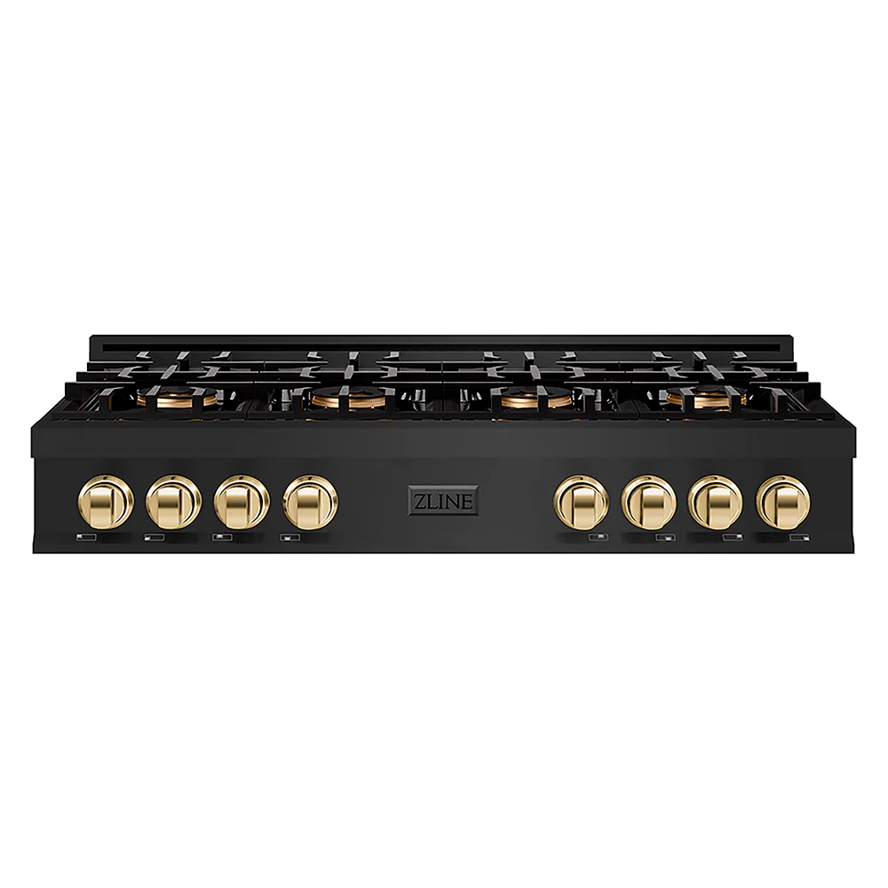 ZLINE Autograph Edition 48 in. Classic Gas Rangetop with 8 Burner DuoPro™ Cooktop in Black Stainless Steel and Polished Gold Accents, Open Box-Great Condition - Image 3