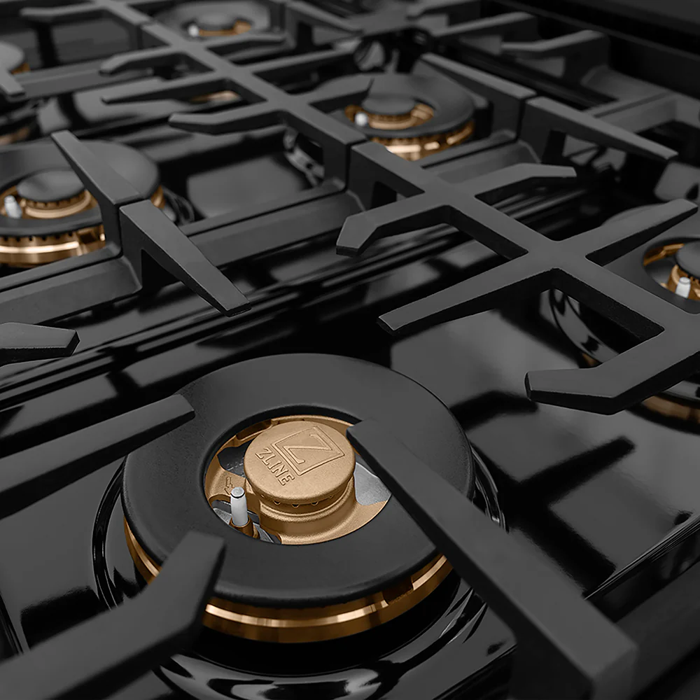 ZLINE Autograph Edition 48 in. Classic Gas Rangetop with 8 Burner DuoPro™ Cooktop in Black Stainless Steel and Polished Gold Accents, Open Box-Great Condition - Image 9