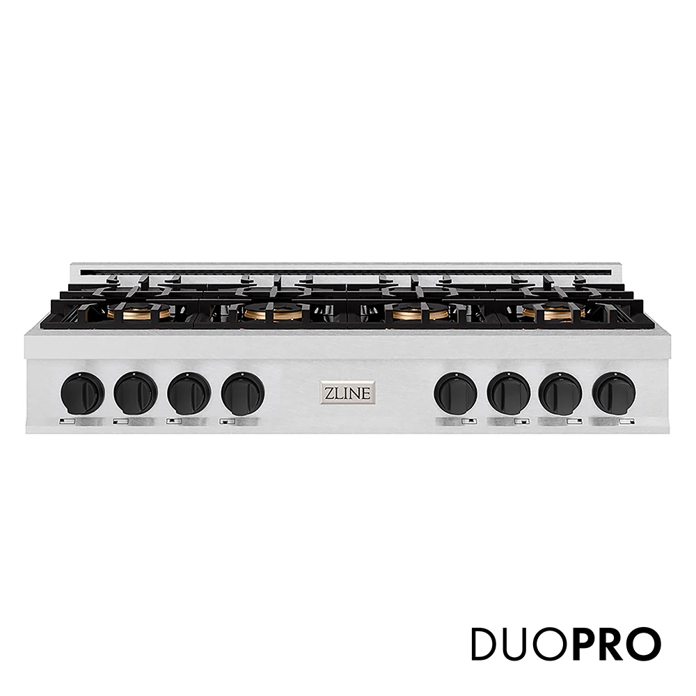 ZLINE Autograph Edition 48 in. Classic Gas Rangetop with 8 Burner DuoPro™ Cooktop in Satin Stainless Steel and Matte Black Accents, Open Box-Great Condition
