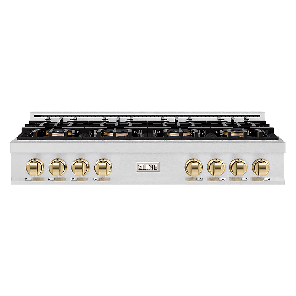 ZLINE Autograph Edition 48 in. Classic Gas Rangetop with 8 Burner DuoPro™ Cooktop in Satin Stainless Steel and Polished Gold Accents, Open Box-Great Condition - Image 3