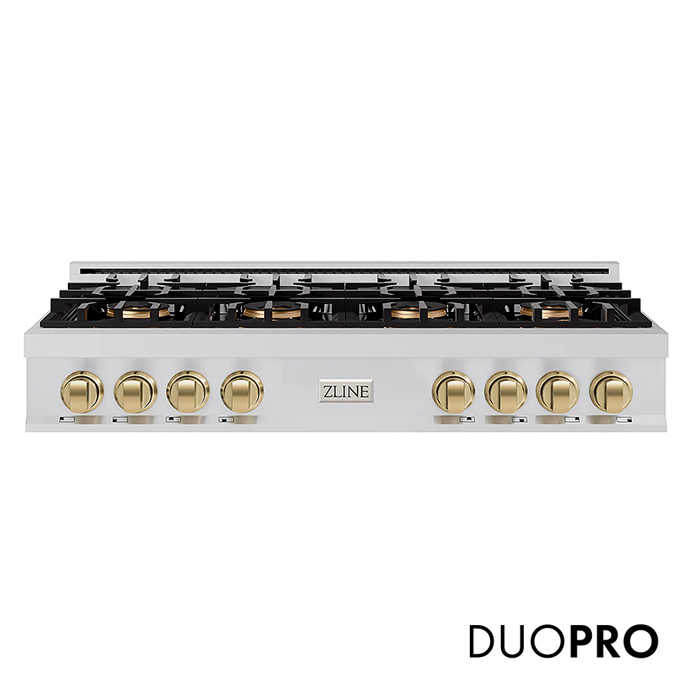 ZLINE Autograph Edition 48 in. Classic Gas Rangetop with 8 Burner DuoPro™ Cooktop in Stainless Steel and Champagne Bronze Accents, Open Box-Great Condition
