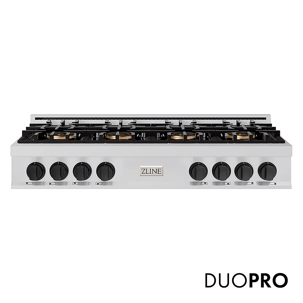 ZLINE Autograph Edition 48 in. Classic Gas Rangetop with 8 Burner DuoPro™ Cooktop in Stainless Steel and Matte Black Accents, Open Box-Great Condition