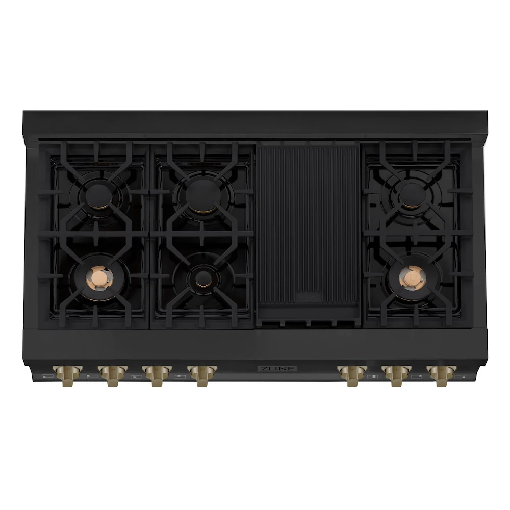ZLINE Autograph Edition 48 in. Legacy Gas Rangetop with 7 Burners and Porcelain Cooktop in Black Stainless Steel with Champagne Bronze Accents, Open Box-Great Condition - Image 3