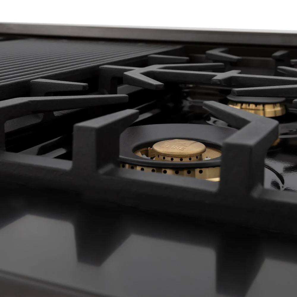 ZLINE Autograph Edition 48 in. Legacy Gas Rangetop with 7 Burners and Porcelain Cooktop in Black Stainless Steel with Champagne Bronze Accents, Open Box-Great Condition - Image 6