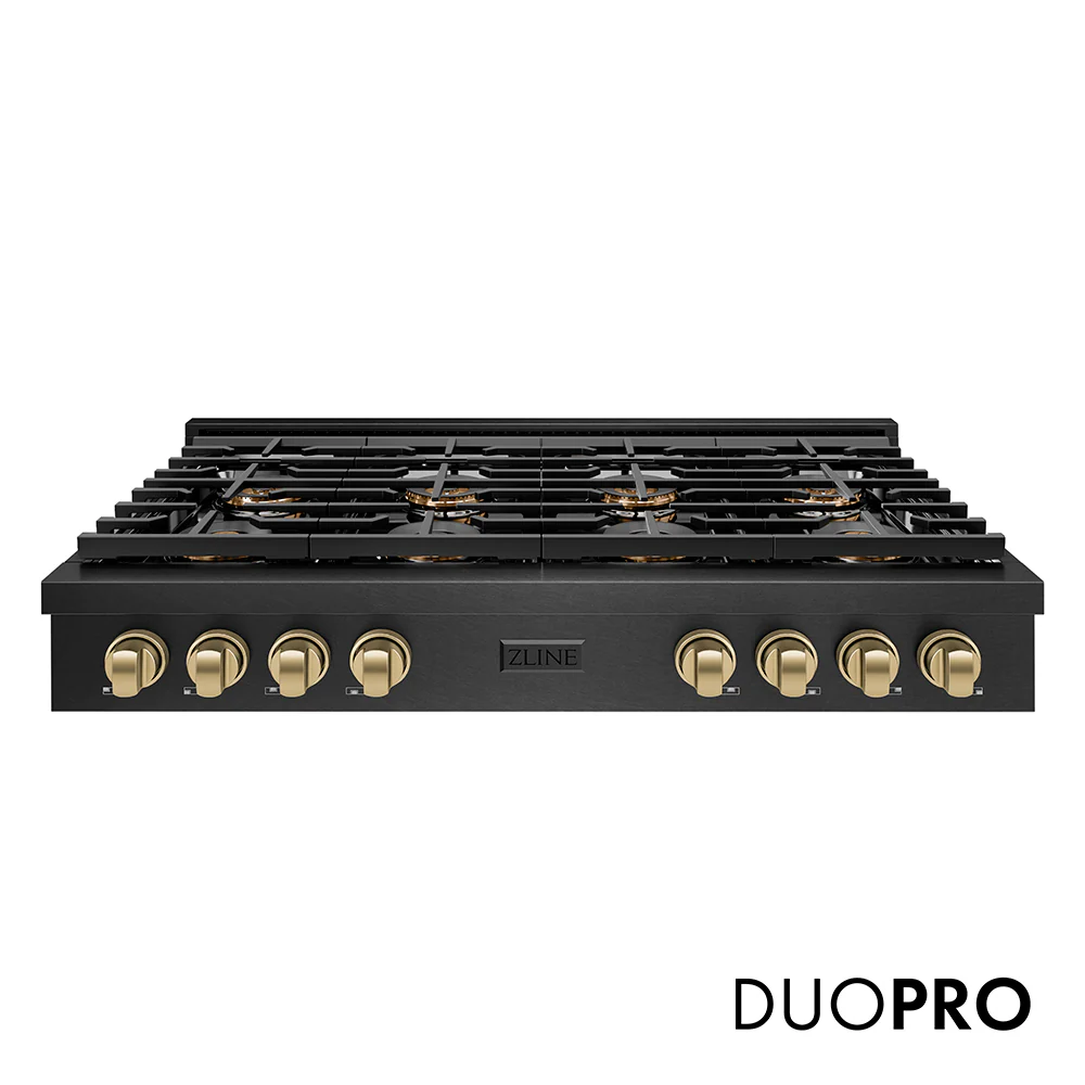 ZLINE Autograph Edition 48 in. Paramount Gas Rangetop with 8 Burner DuoPro™ Cooktop in Black Satin Stainless Steel and Champagne Bronze Accents, Open Box-Great Condition