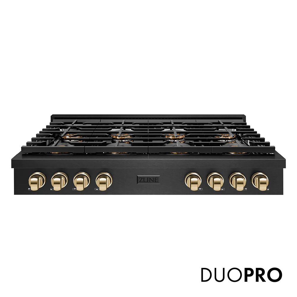 ZLINE Autograph Edition 48 in. Paramount Gas Rangetop with 8 Burner DuoPro™ Cooktop in Black Satin Stainless Steel and Polished Gold Accents, Open Box-Great Condition
