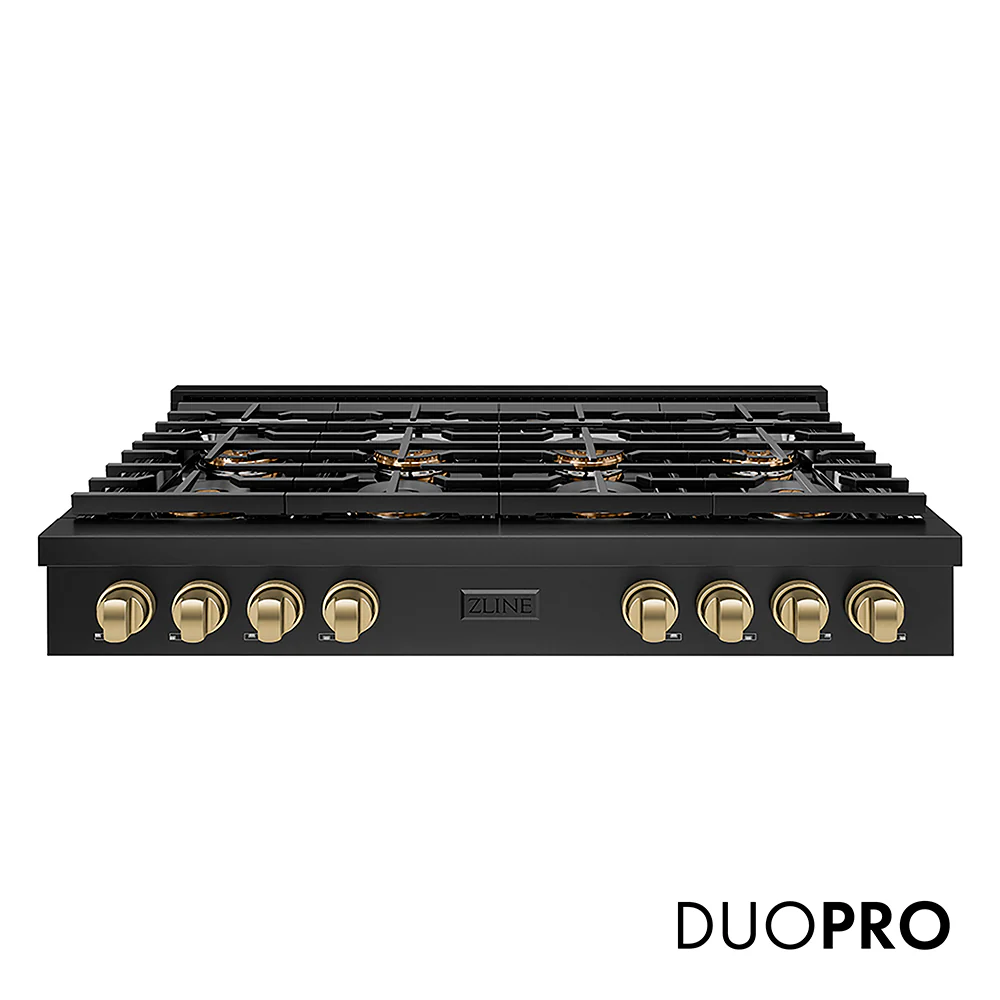 ZLINE Autograph Edition 48 in. Paramount Gas Rangetop with 8 Burner DuoPro™ Cooktop in Black Stainless Steel and Champagne Bronze Accents, Open Box-Great Condition