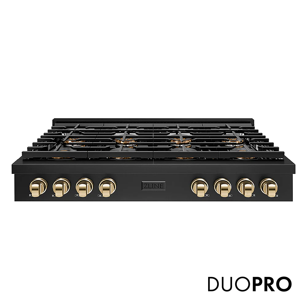 ZLINE Autograph Edition 48 in. Paramount Gas Rangetop with 8 Burner DuoPro™ Cooktop in Black Stainless Steel and Polished Gold Accents, Open Box-Great Condition