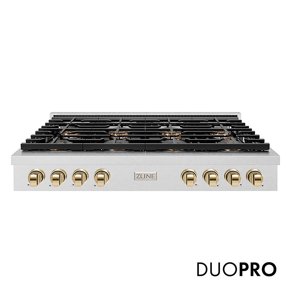 ZLINE Autograph Edition 48 in. Paramount Gas Rangetop with 8 Burner DuoPro™ Cooktop in Satin Stainless Steel and Polished Gold Accents, Open Box-Great Condition