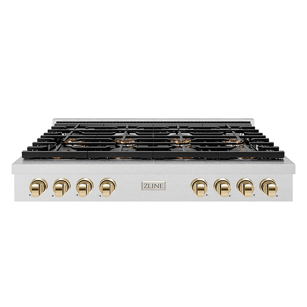 ZLINE Autograph Edition 48 in. Paramount Gas Rangetop with 8 Burner DuoPro™ Cooktop in Satin Stainless Steel and Polished Gold Accents, Open Box-Great Condition - Image 3