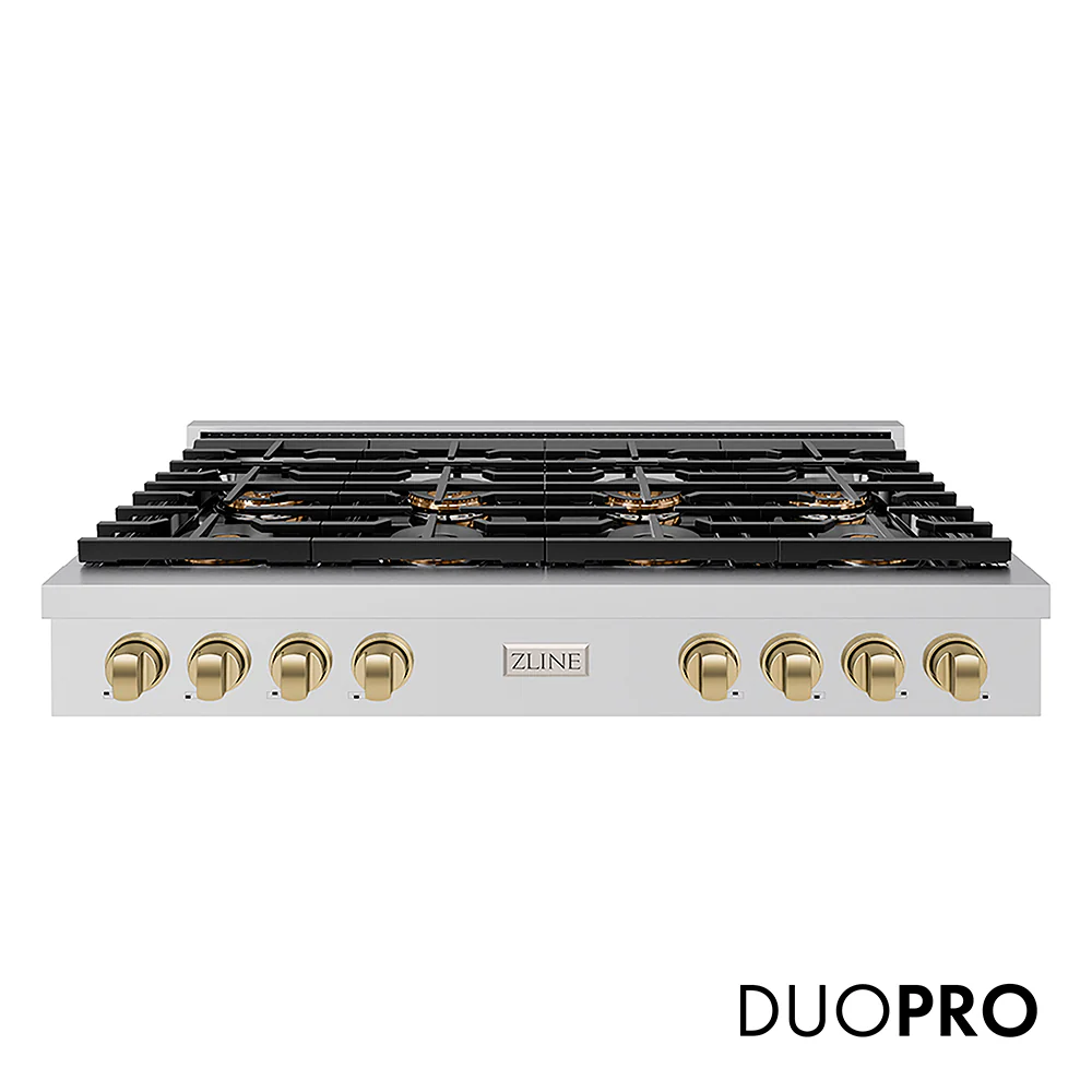 ZLINE Autograph Edition 48 in. Paramount Gas Rangetop with 8 Burner DuoPro™ Cooktop in Stainless Steel and Champagne Bronze Accents, Open Box-Great Condition