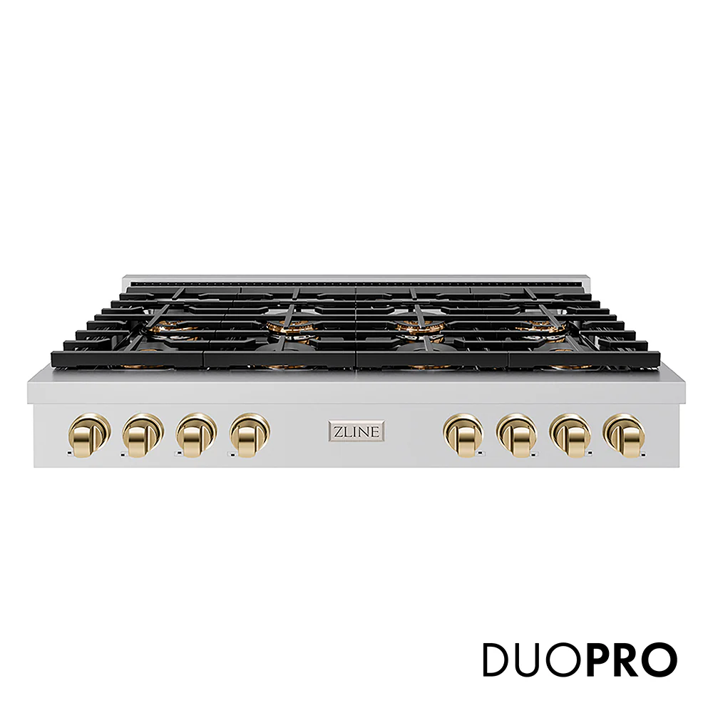 ZLINE Autograph Edition 48 in. Paramount Gas Rangetop with 8 Burner DuoPro™ Cooktop in Stainless Steel and Polished Gold Accents, Open Box-Great Condition