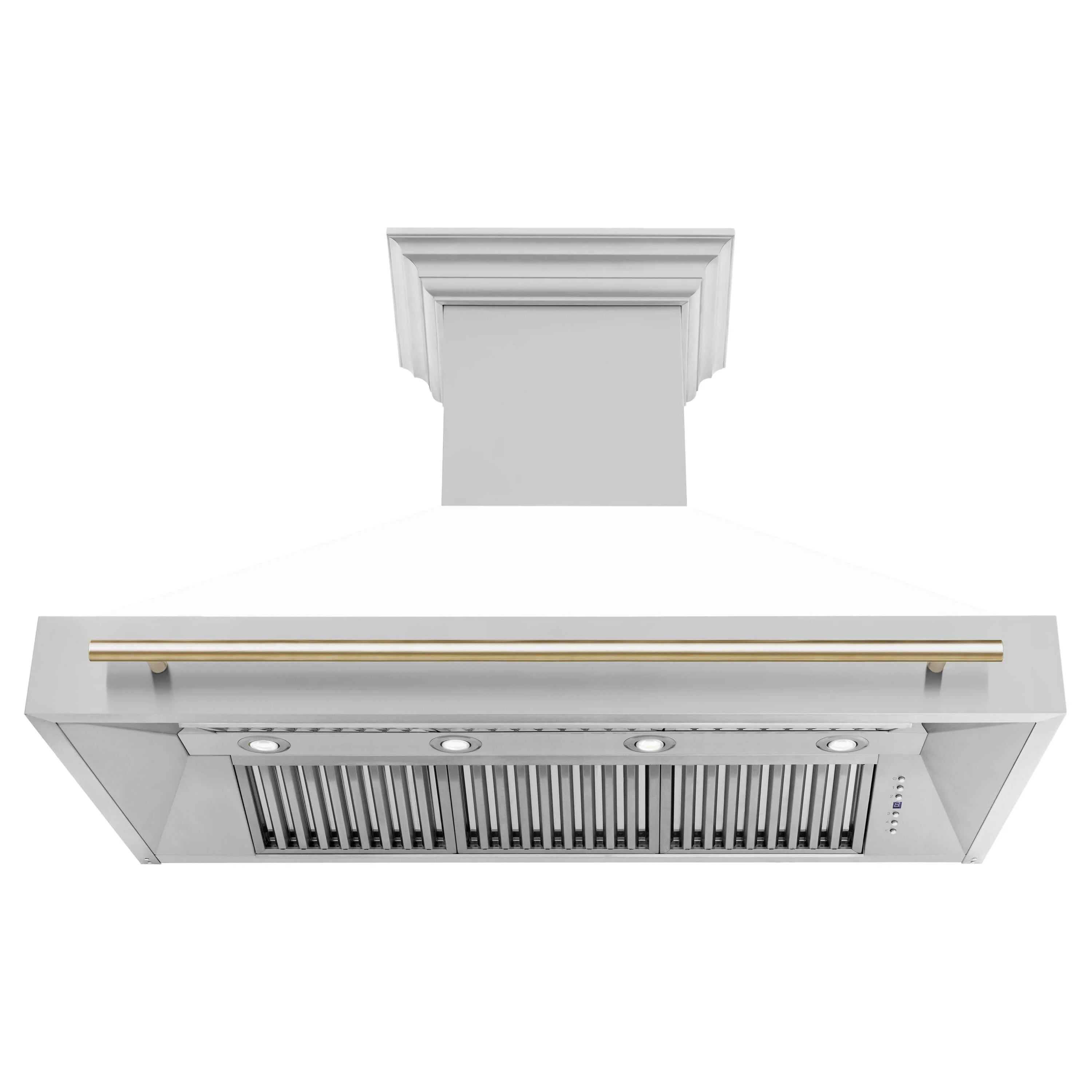 ZLINE Autograph Edition 48 in. Kitchen Package with Stainless Steel Dual Fuel Range with White Matte Door and Range Hood with Polished Gold Accents (2AKP-RAWMRH48-G) - Image 12