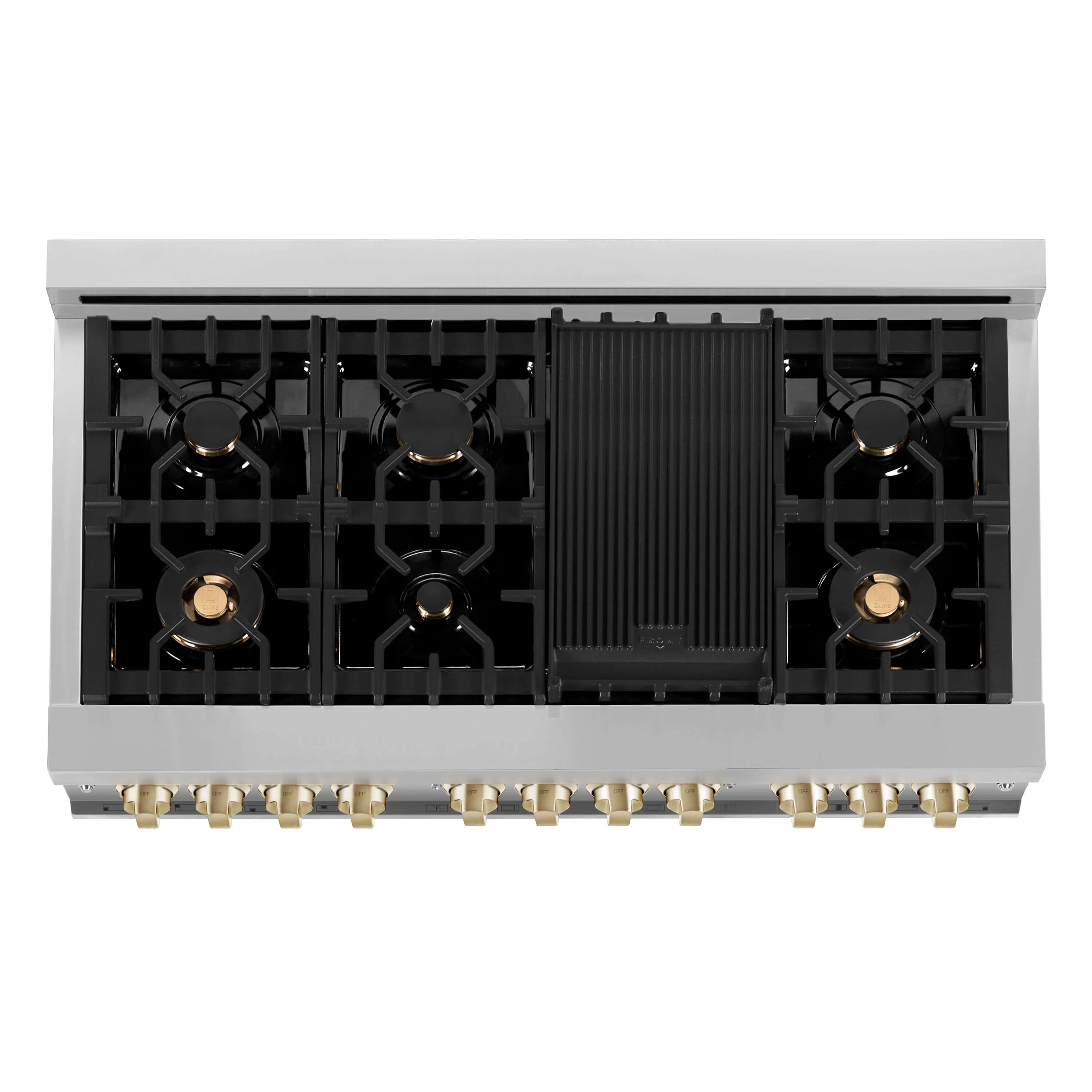 ZLINE Autograph Edition 48 in. Kitchen Package with Stainless Steel Dual Fuel Range with White Matte Door and Range Hood with Polished Gold Accents (2AKP-RAWMRH48-G) - Image 6