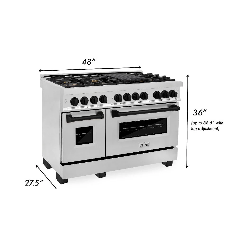 ZLINE Autograph Edition 48 in. Kitchen Package with Stainless Steel Dual Fuel Range, Range Hood, Dishwasher and Refrigeration Including External Water Dispenser with Matte Black Accents (4AKPR-RARHDWM48-MB) - Image 11