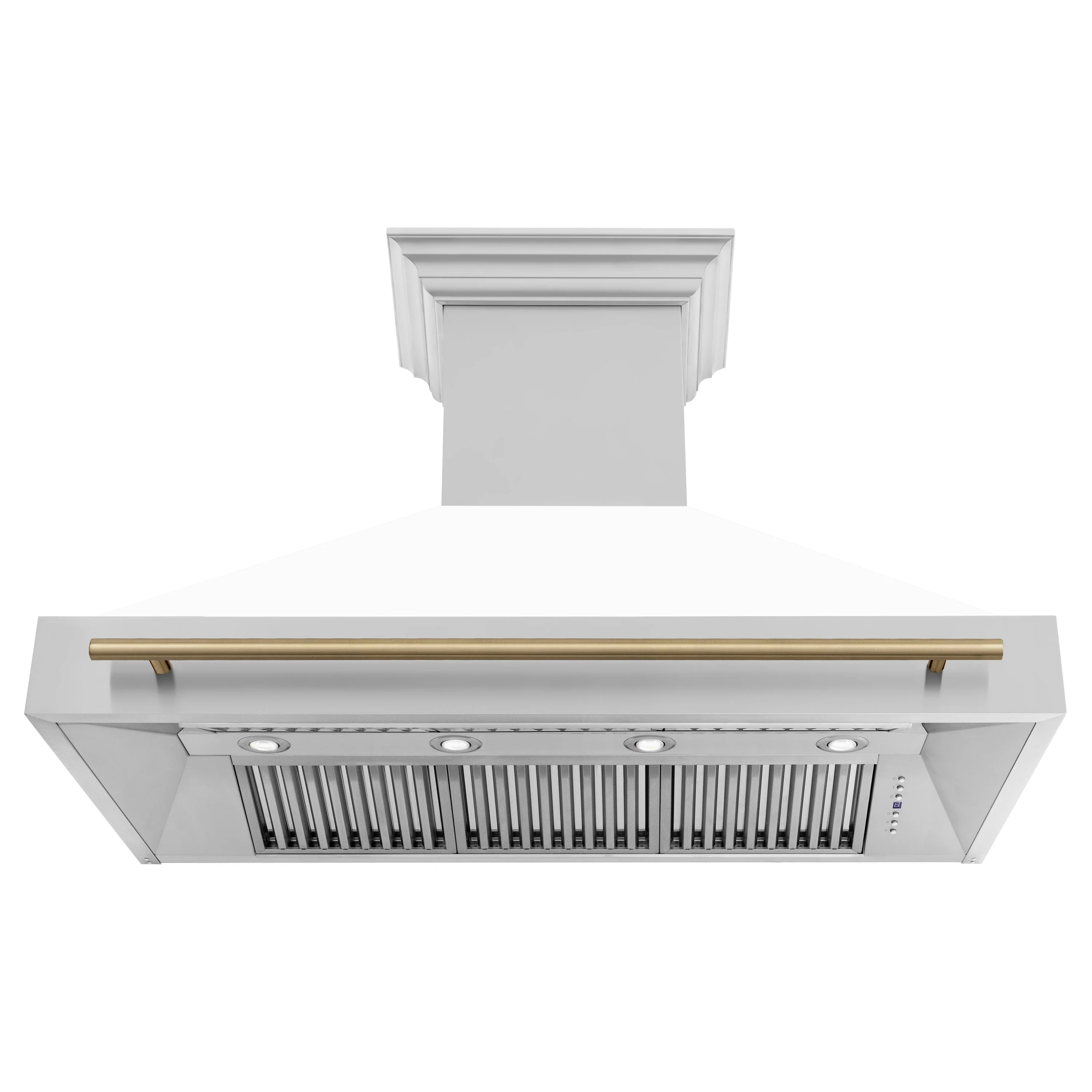 ZLINE Autograph Edition 48 in. Kitchen Package with Stainless Steel Dual Fuel Range with White Matte Door and Range Hood with Champagne Bronze Accents (2AKP-RAWMRH48-CB) - Image 9