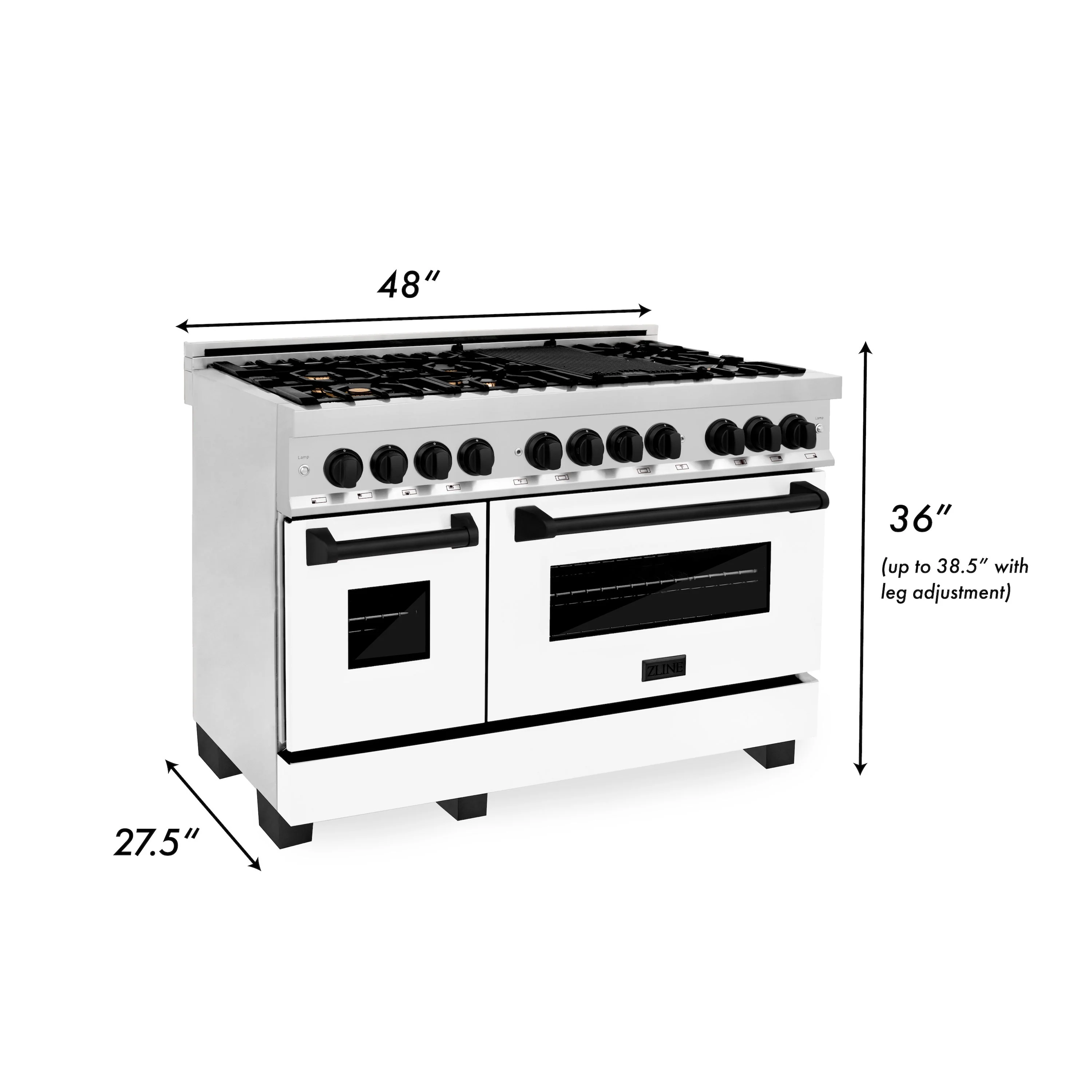 ZLINE Autograph Edition 48 in. Kitchen Package with Stainless Steel Dual Fuel Range with White Matte Door and Range Hood with Matte Black Accents (2AKP-RAWMRH48-MB) - Image 10
