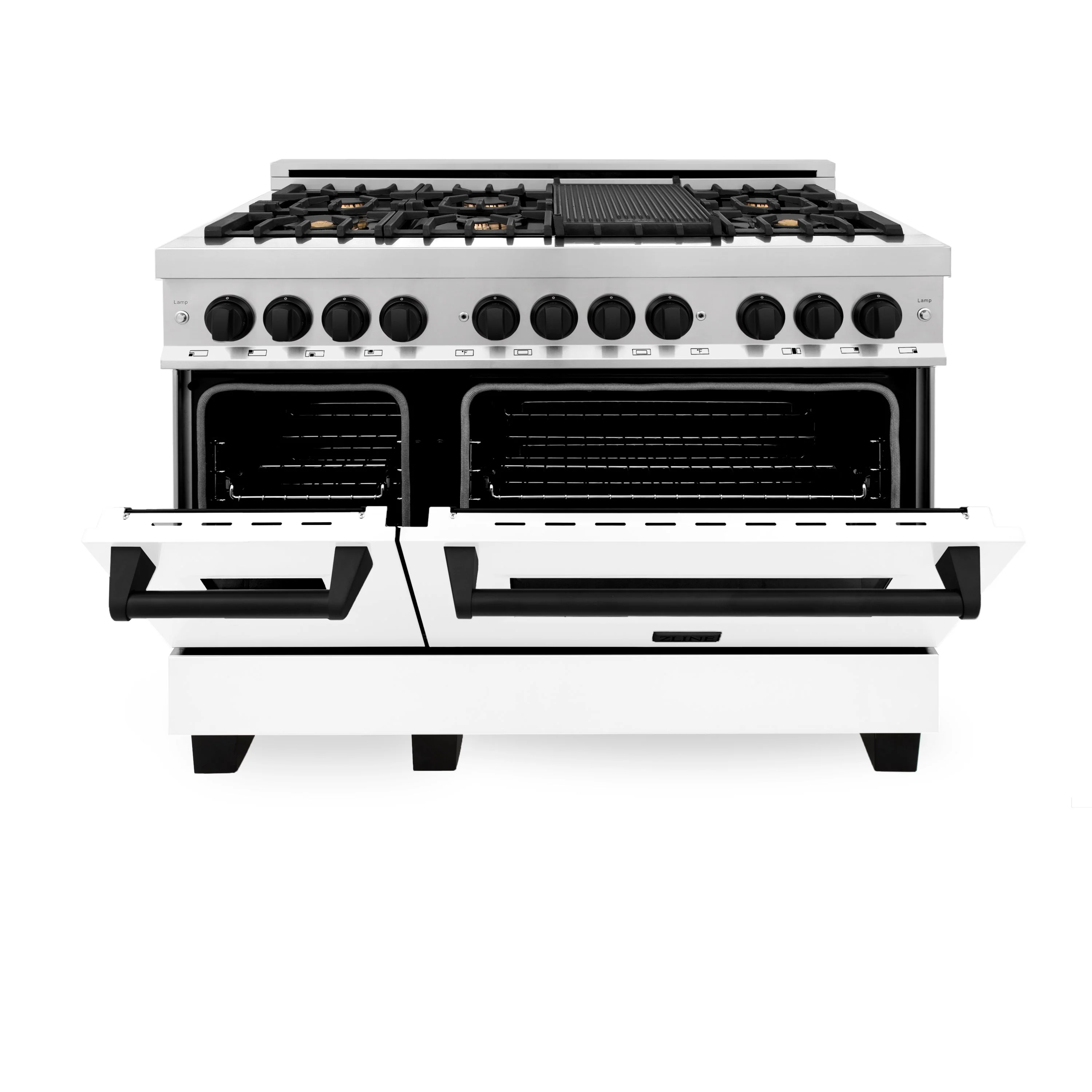 ZLINE Autograph Edition 48 in. Kitchen Package with Stainless Steel Dual Fuel Range with White Matte Door and Range Hood with Matte Black Accents (2AKP-RAWMRH48-MB) - Image 4