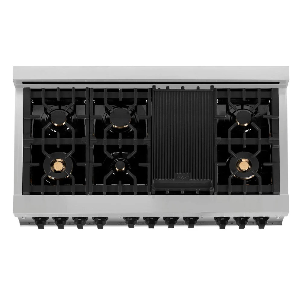 ZLINE Autograph Edition 48 in. Kitchen Package with Stainless Steel Dual Fuel Range with White Matte Door and Range Hood with Matte Black Accents (2AKP-RAWMRH48-MB) - Image 9