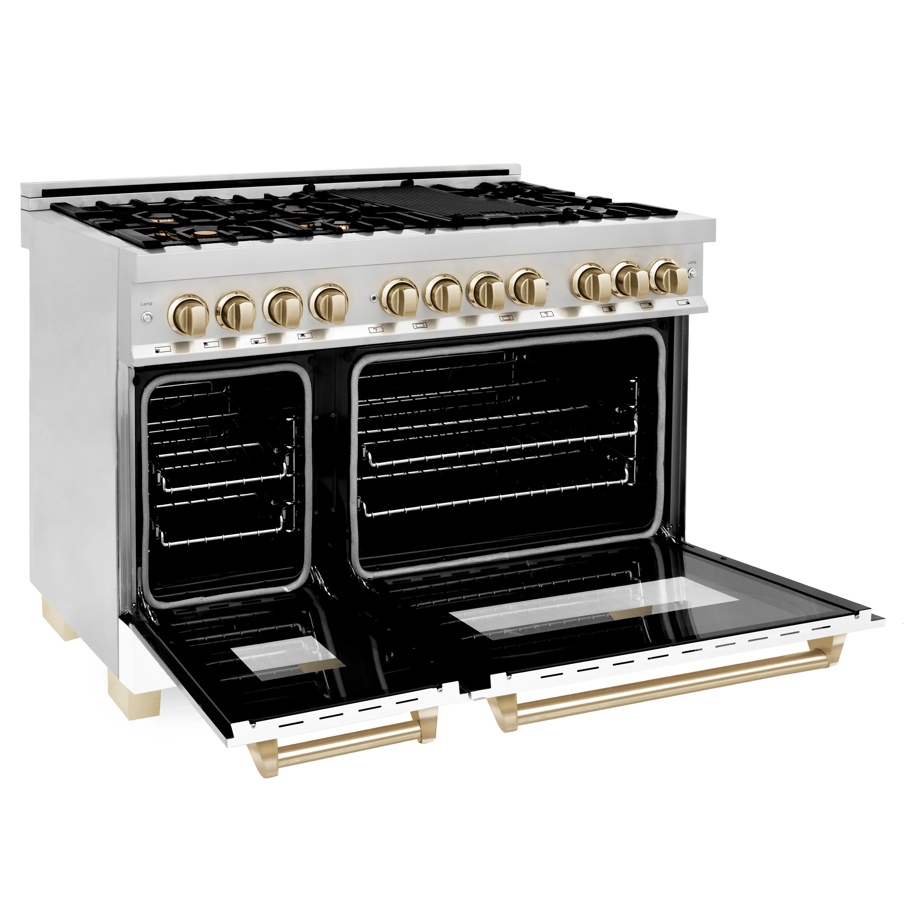 ZLINE 48 in. Autograph Edition Kitchen Package with Stainless Steel Dual Fuel Range with White Matte Door, Range Hood and Dishwasher with Polished Gold  Accents (3AKP-RAWMRHDWM48-G) - Image 5