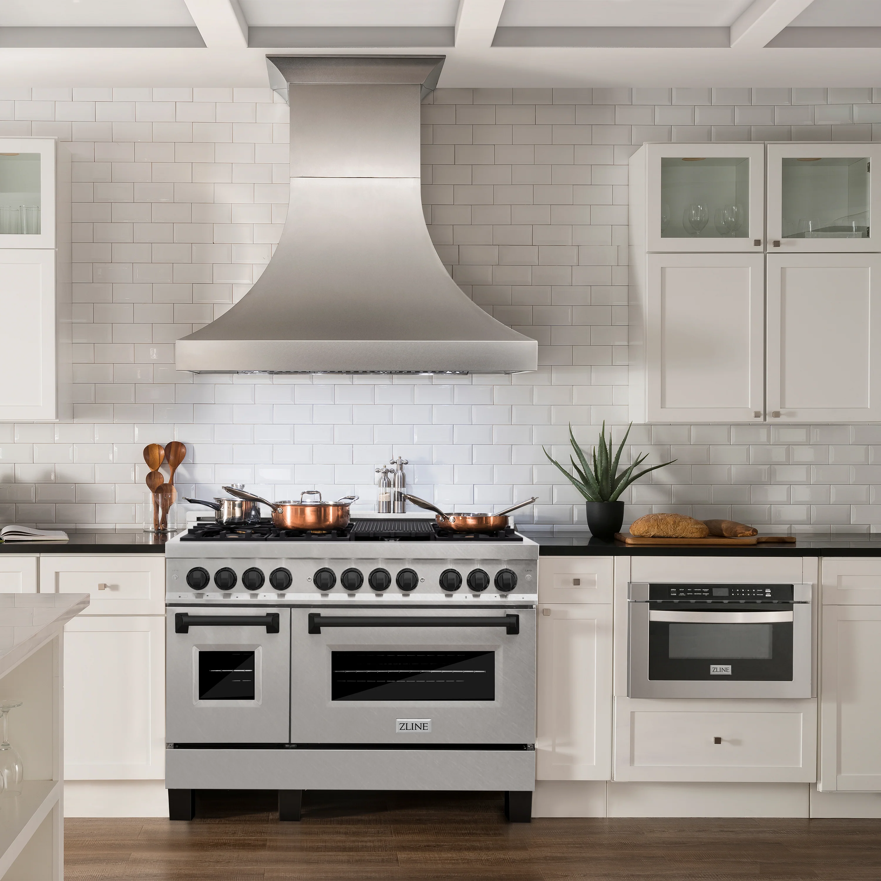 ZLINE Autograph Edition 48 in. 6.0 cu. ft. Legacy Dual Fuel Range with 7 Burner Gas Cooktop and 2 Electric Ovens in Satin Stainless Steel and Matte Black Accents (RASZ-SN-48-MB) - Image 2