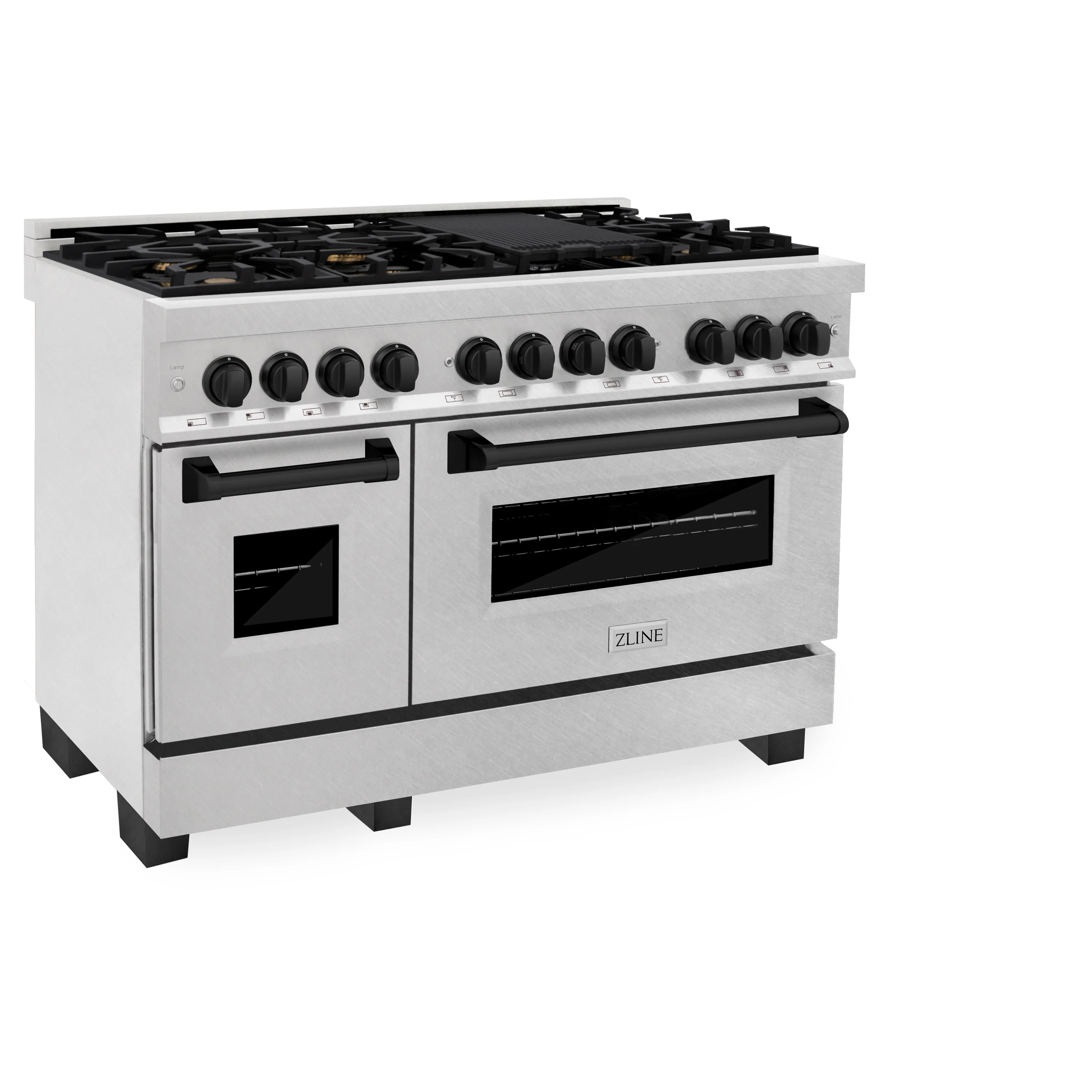 ZLINE Autograph Edition 48 in. 6.0 cu. ft. Legacy Dual Fuel Range with 7 Burner Gas Cooktop and 2 Electric Ovens in Satin Stainless Steel and Matte Black Accents (RASZ-SN-48-MB) - Image 3