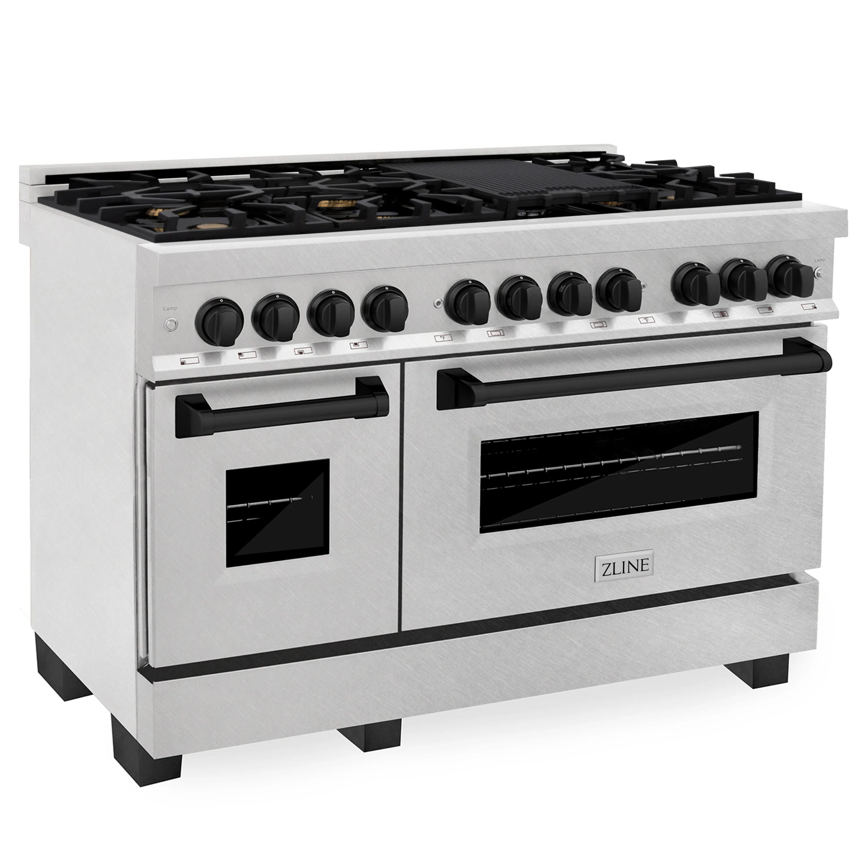 ZLINE Autograph Edition 48 in. 6.0 cu. ft. Legacy Dual Fuel Range with 7 Burner Gas Cooktop and 2 Electric Ovens in Satin Stainless Steel and Matte Black Accents (RASZ-SN-48-MB) - Image 4