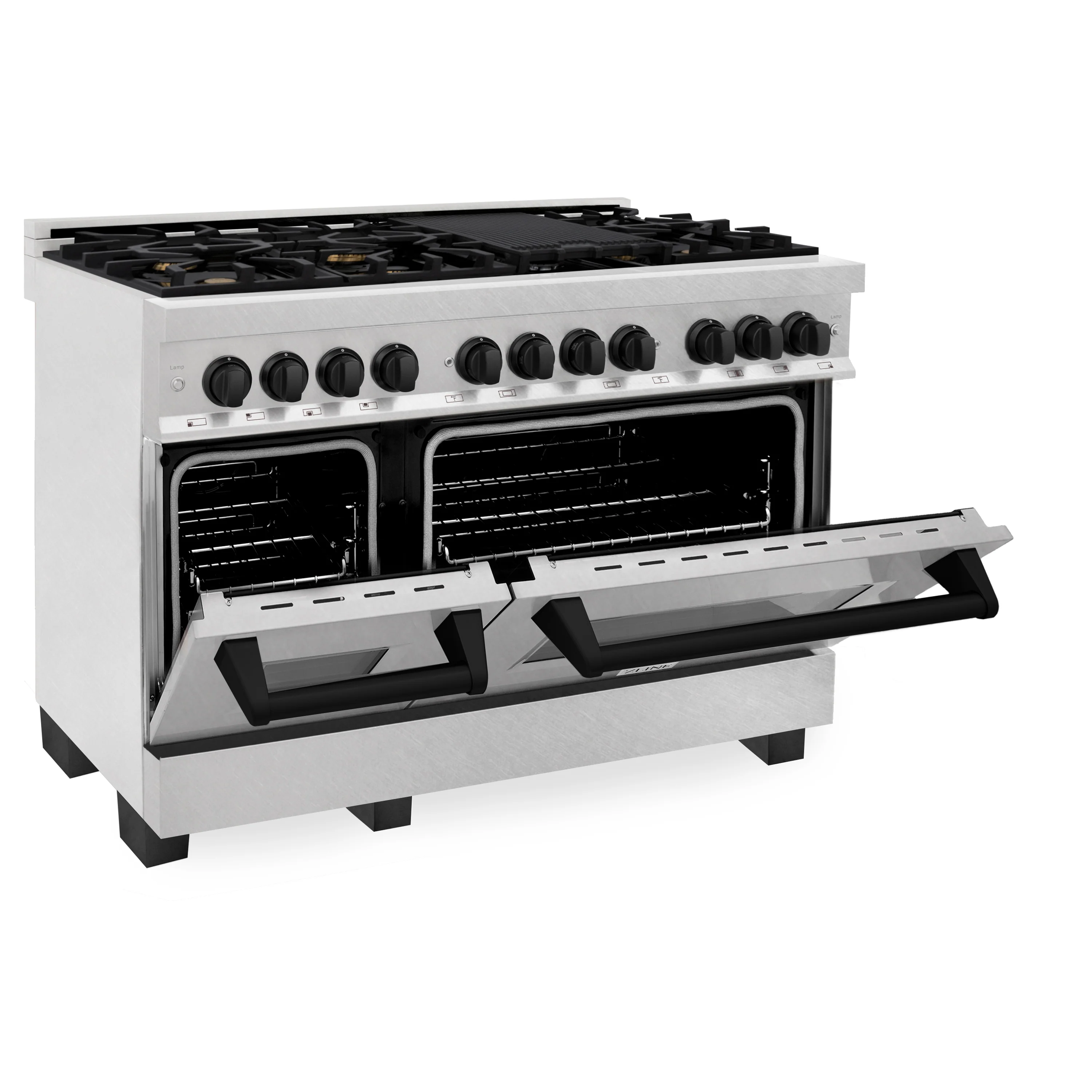 ZLINE Autograph Edition 48 in. 6.0 cu. ft. Legacy Dual Fuel Range with 7 Burner Gas Cooktop and 2 Electric Ovens in Satin Stainless Steel and Matte Black Accents (RASZ-SN-48-MB) - Image 5