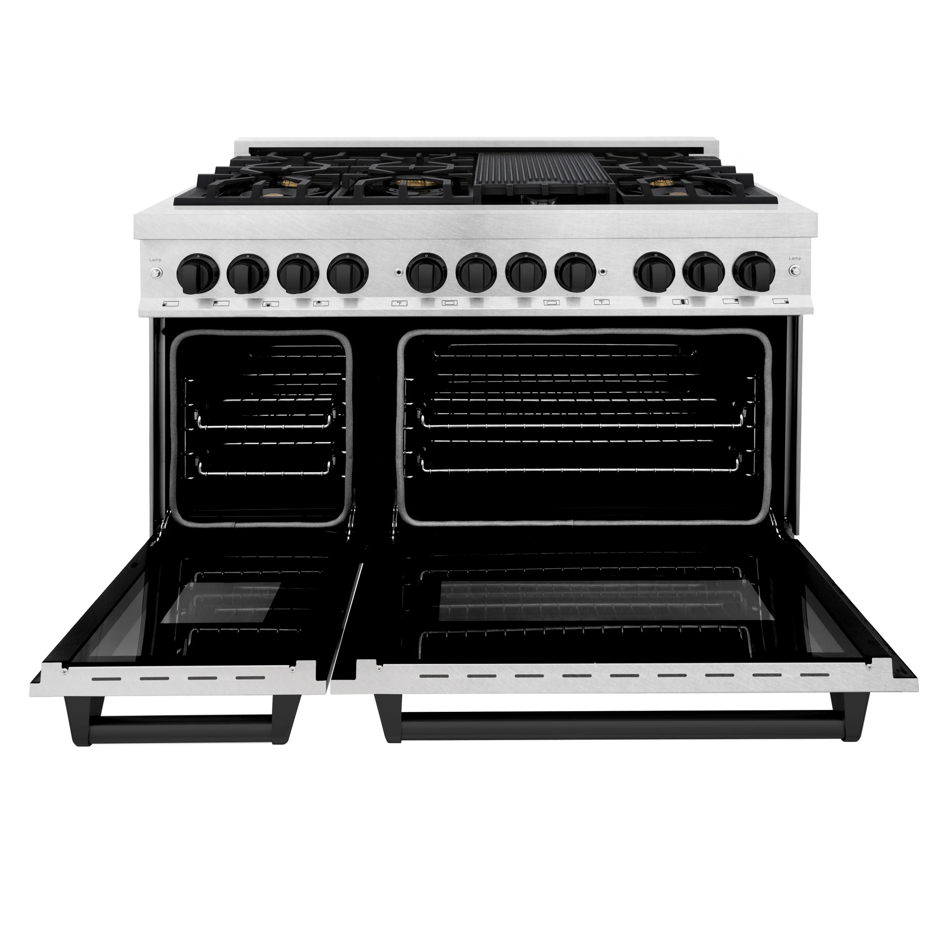 ZLINE Autograph Edition 48 in. 6.0 cu. ft. Legacy Dual Fuel Range with 7 Burner Gas Cooktop and 2 Electric Ovens in Satin Stainless Steel and Matte Black Accents (RASZ-SN-48-MB) - Image 7