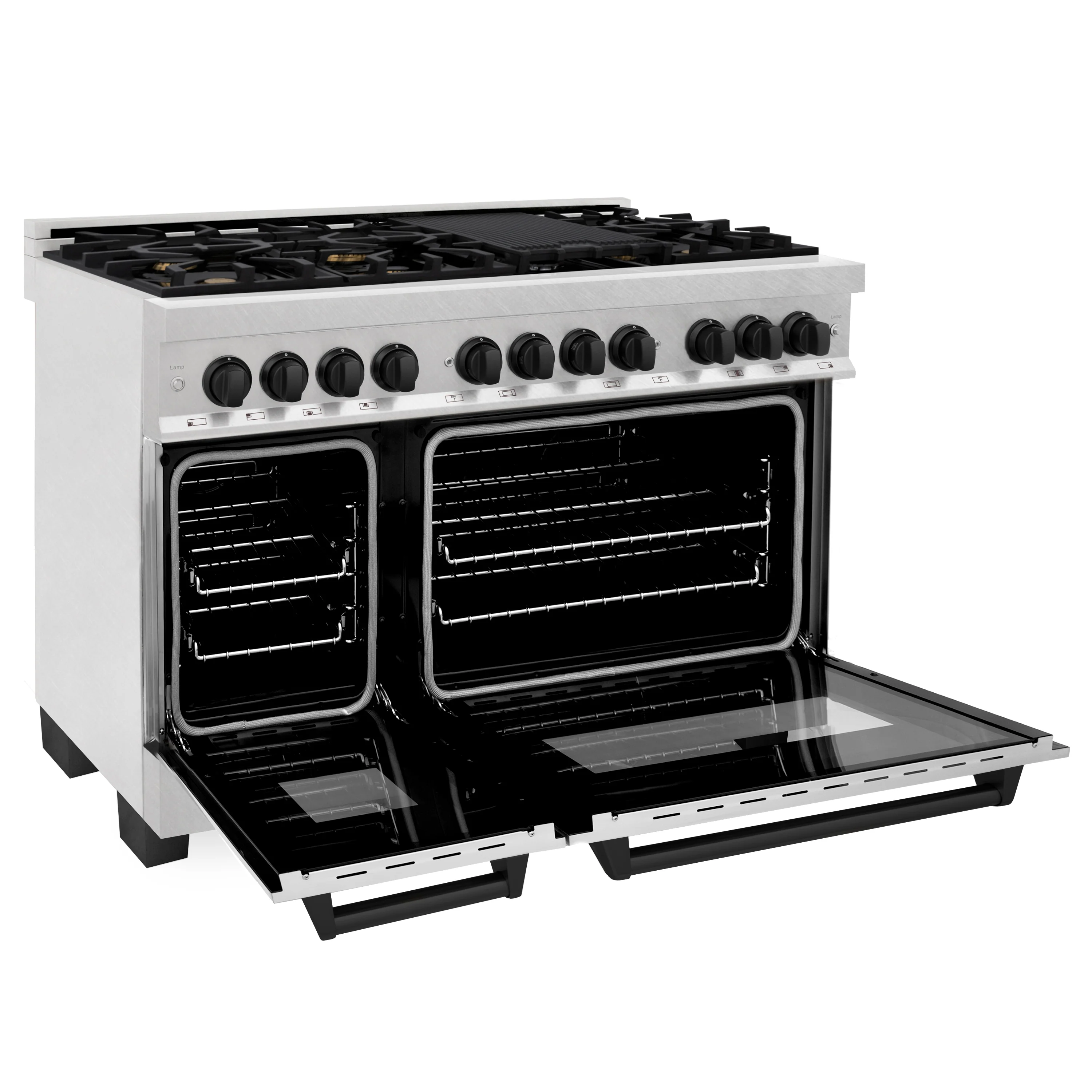 ZLINE Autograph Edition 48 in. 6.0 cu. ft. Legacy Dual Fuel Range with 7 Burner Gas Cooktop and 2 Electric Ovens in Satin Stainless Steel and Matte Black Accents (RASZ-SN-48-MB) - Image 8
