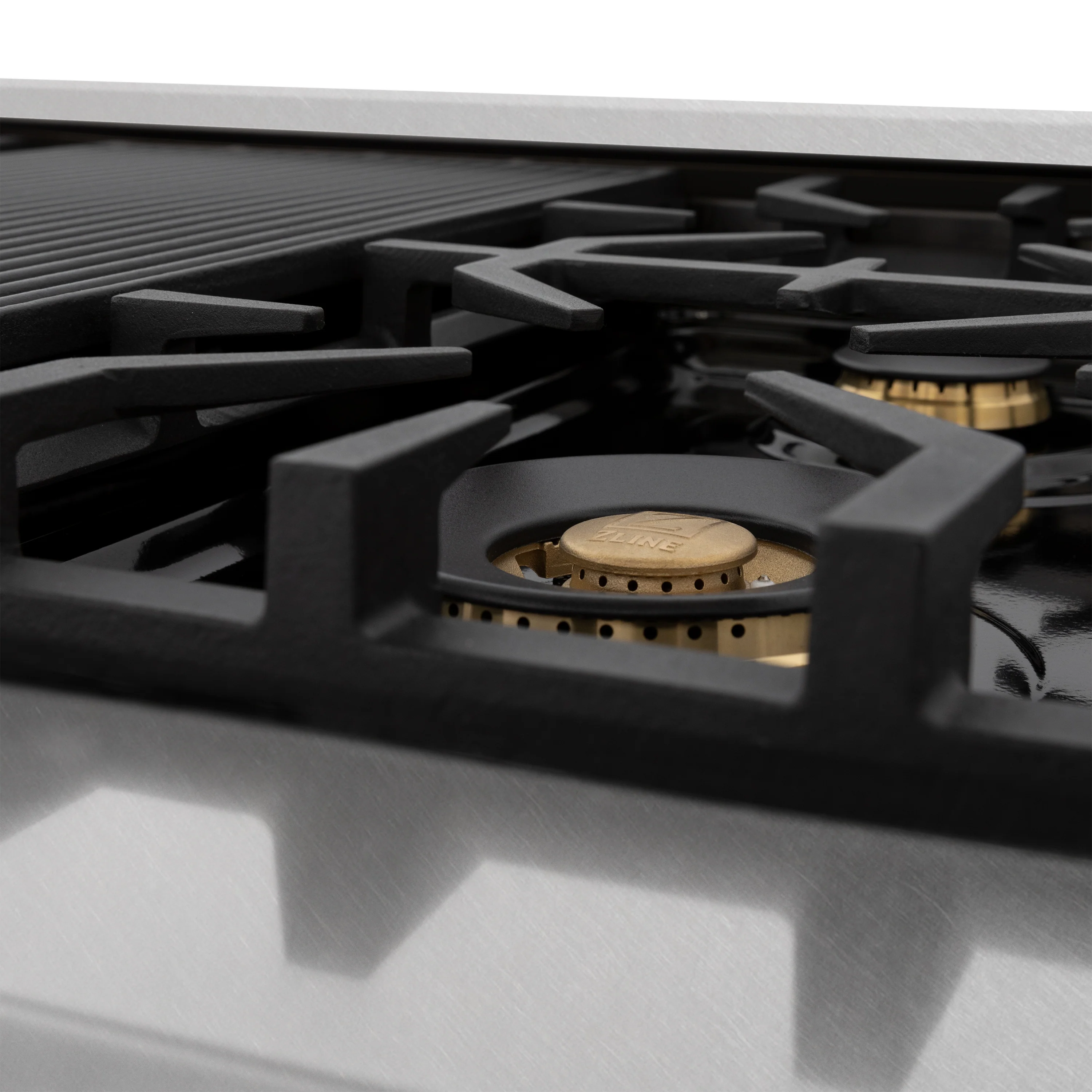 ZLINE Autograph Edition 48 in. 6.0 cu. ft. Legacy Dual Fuel Range with 7 Burner Gas Cooktop and 2 Electric Ovens in Satin Stainless Steel with White Matte Doors and Champagne Bronze Accents (RASZ-WM-48-CB) - Image 4