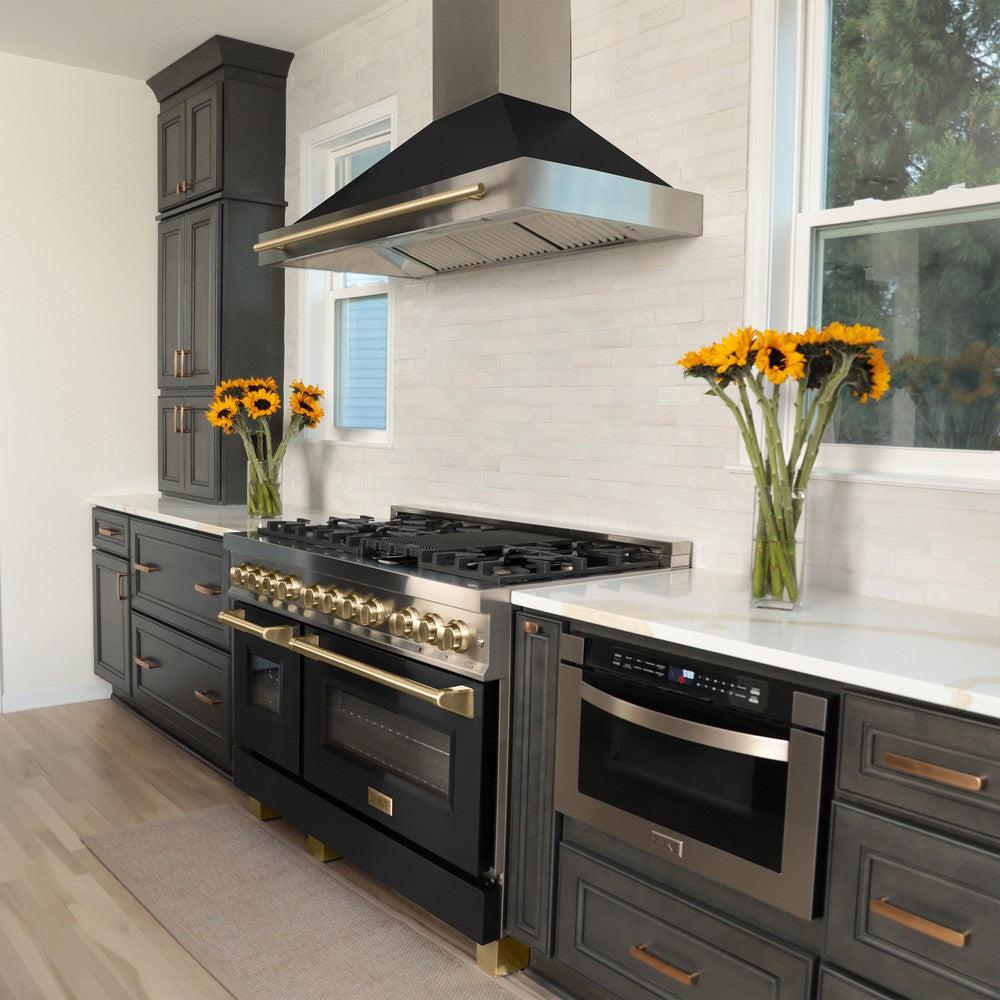 ZLINE Autograph Edition 48 in. 6.0 cu. ft. Legacy Dual Fuel Range with 7 Burner Gas Cooktop and 2 Electric Ovens (RAZ-BLM-48-CB) - Image 12