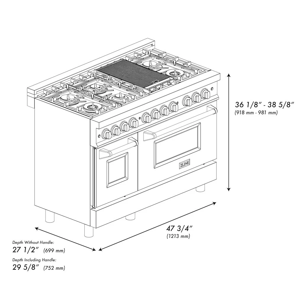ZLINE Autograph Edition 48 in. 6.0 cu. ft. Legacy Dual Fuel Range with 7 Burner Gas Cooktop and 2 Electric Ovens (RAZ-BLM-48-CB) - Image 13