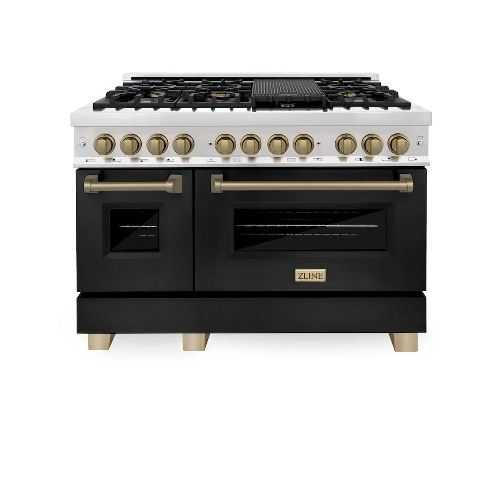 ZLINE Autograph Edition 48 in. 6.0 cu. ft. Legacy Dual Fuel Range with 7 Burner Gas Cooktop and 2 Electric Ovens (RAZ-BLM-48-CB) - Image 3